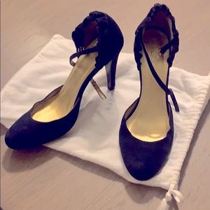 J. Crew Mary Jane ruffle heels in Navy Suede 5.5M